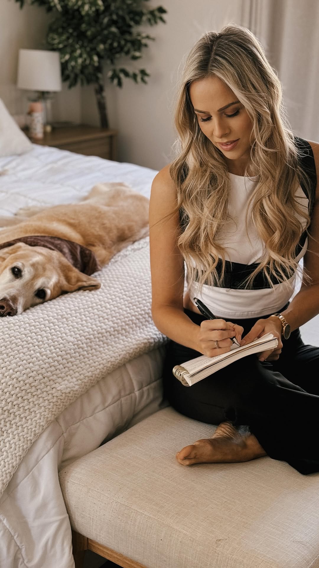influencer wearing posture corrector for improved posture and comfort.