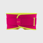 Pink and yellow waist bag with 'aofit' branding on a light gray background