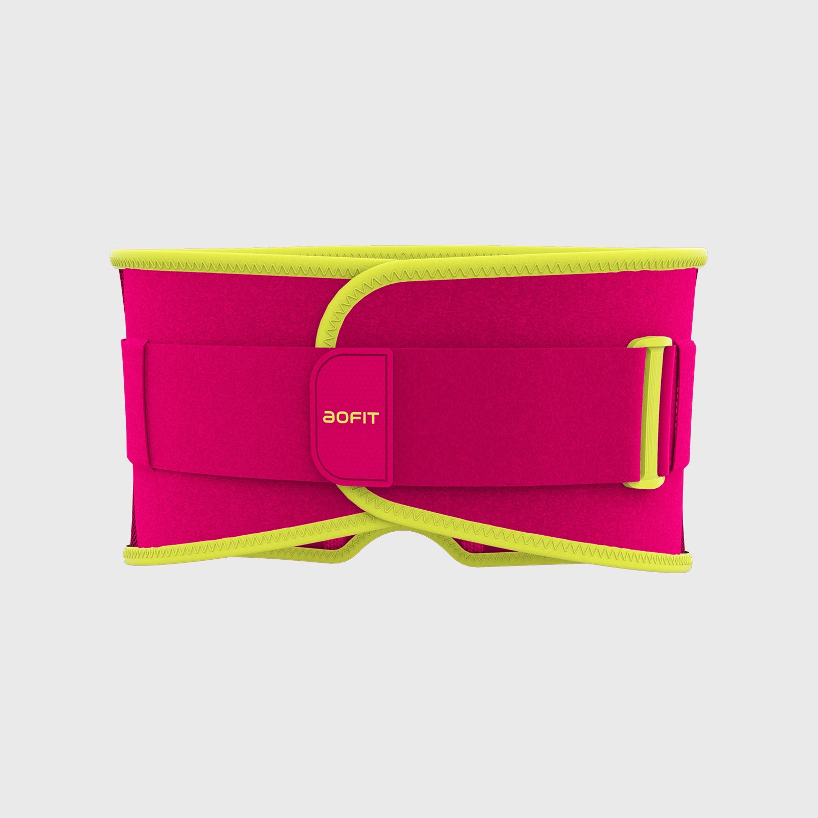 Pink and yellow waist bag with 'aofit' branding on a light gray background